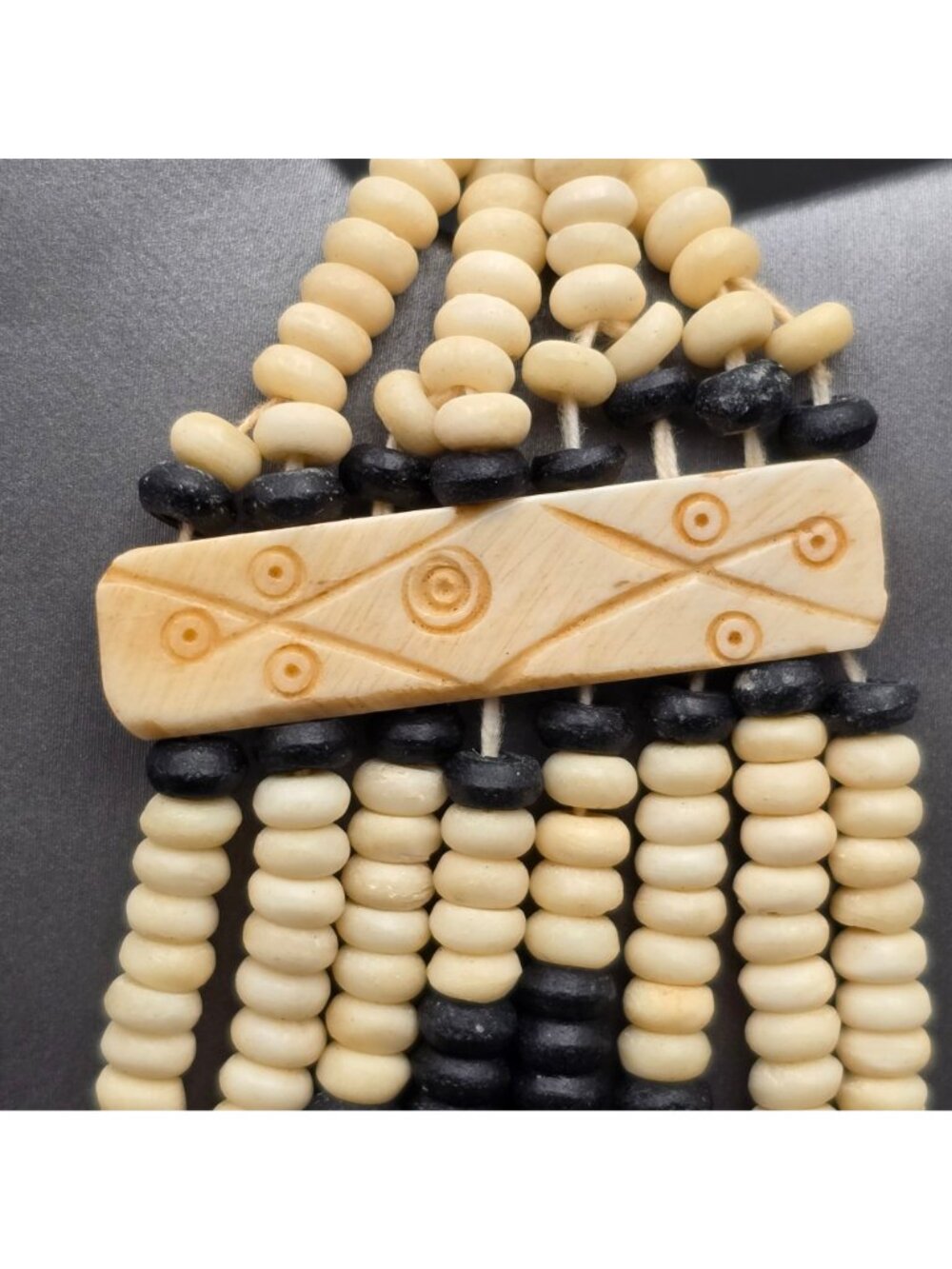 Vintage Naga Tribal Multi Strand Bovine Bone Necklace 19" Hand Carved Ethnic Bib - Picture 7 of 16